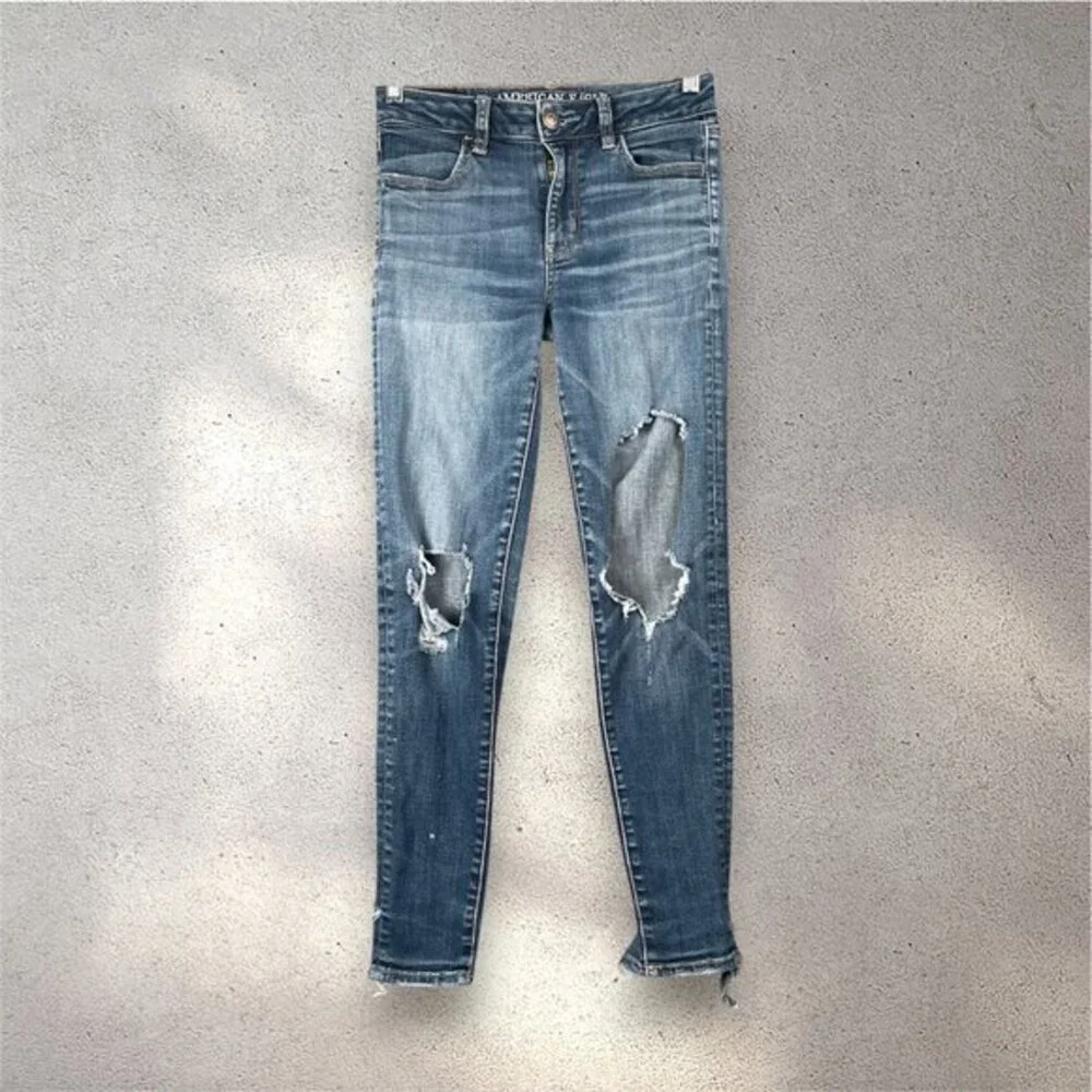 American Eagle Super Stretch X Skinny Jeans Womens 0 Short Distressed Ripped Y2K